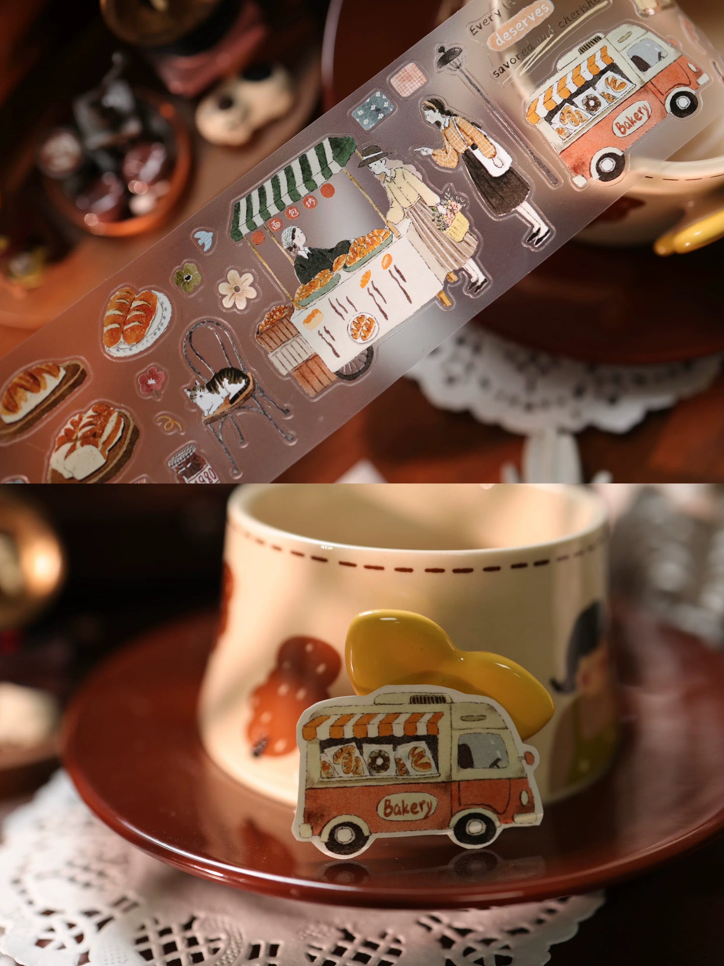 YiEr Vol17【Daily Life at the Bakery】Kiss-cut Light Retro Base Washi Tape and PET Stickers