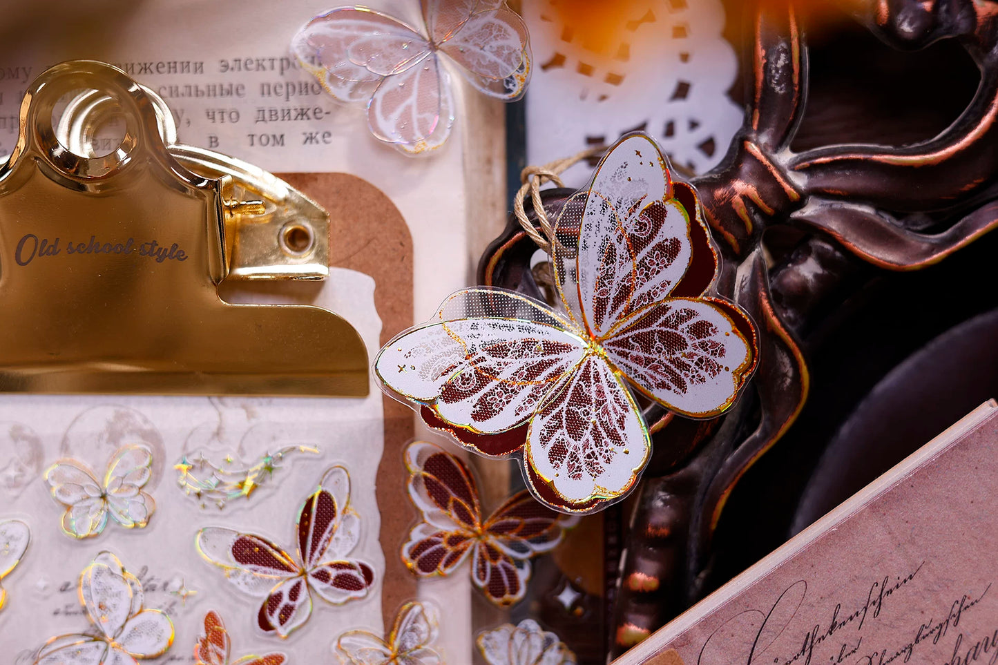 XiaoBaiJia Salt Series【Butterfly Feathers Chasing Light】Orginal Design Kiss-cut Washi/Pet Floral Tape Light Retro Landscaping Stickers