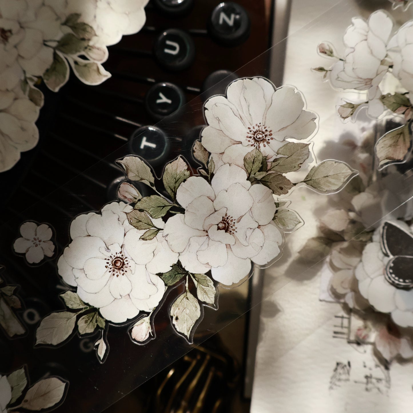 YiEr Vol15【Moonlight Rose】Orginal Design Pre-cut Washi/Pet Floral Tape Light Retro Landscaping Stickers