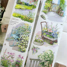 ZiYuanSu【Spring's Colors Fill Garden】Scene/Landscape Pre-cut Washi/PET Tape,for Scrapbook Supplies,Scrapbook Tape Stickers,Junk Journal Supplies