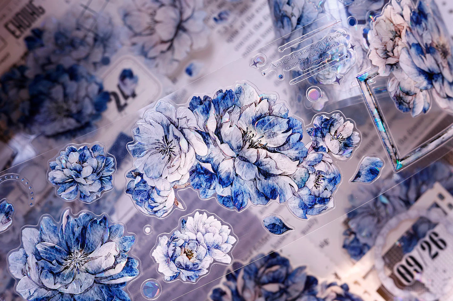 XiaoBaiJia Salt Series【Blue Mirror】Orginal Design Kiss-cut Washi/Pet Floral Tape Light Retro Landscaping Stickers