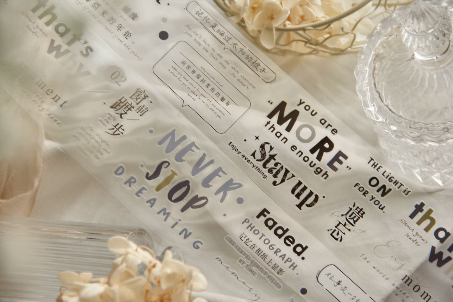TianCheng-Vol7【Sea Salt Fragments】English Text Washi PET Tape,for Scrapbook Supplies,Scrapbook Tape Stickers,Junk Journal Supplies