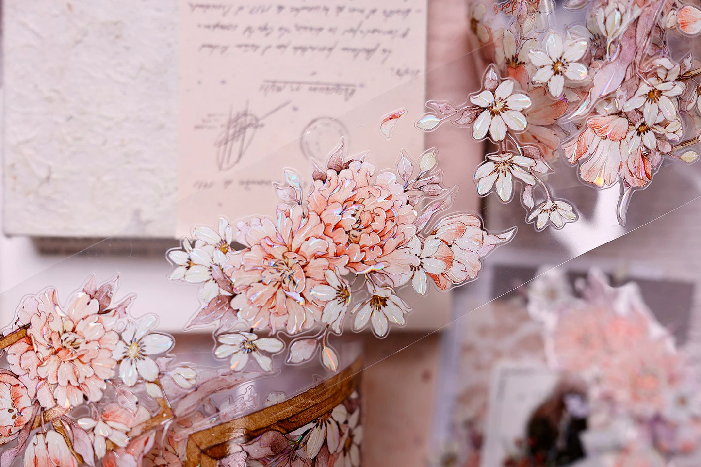XiaoBaiJia Salt Series【Orange Shadow】Pre-cut Orginal Design Vintage Peony Flowers Washi/Pet Tape Light Retro Stickers