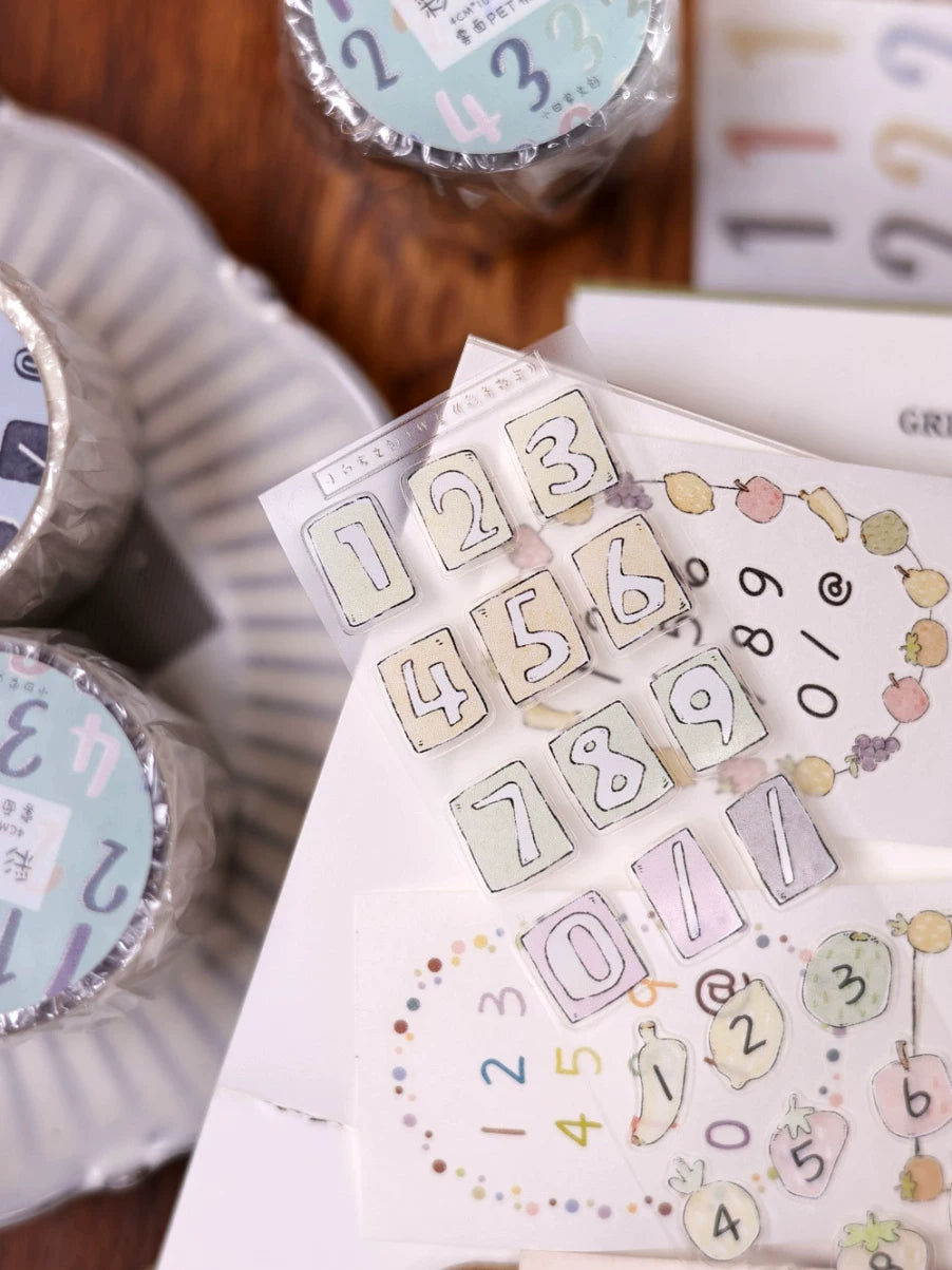 XiaoBaiJia Salt Series【Color Bar Numbers】Pre-cut Orginal Design Text Washi/Pet Tape Light Retro Stickers