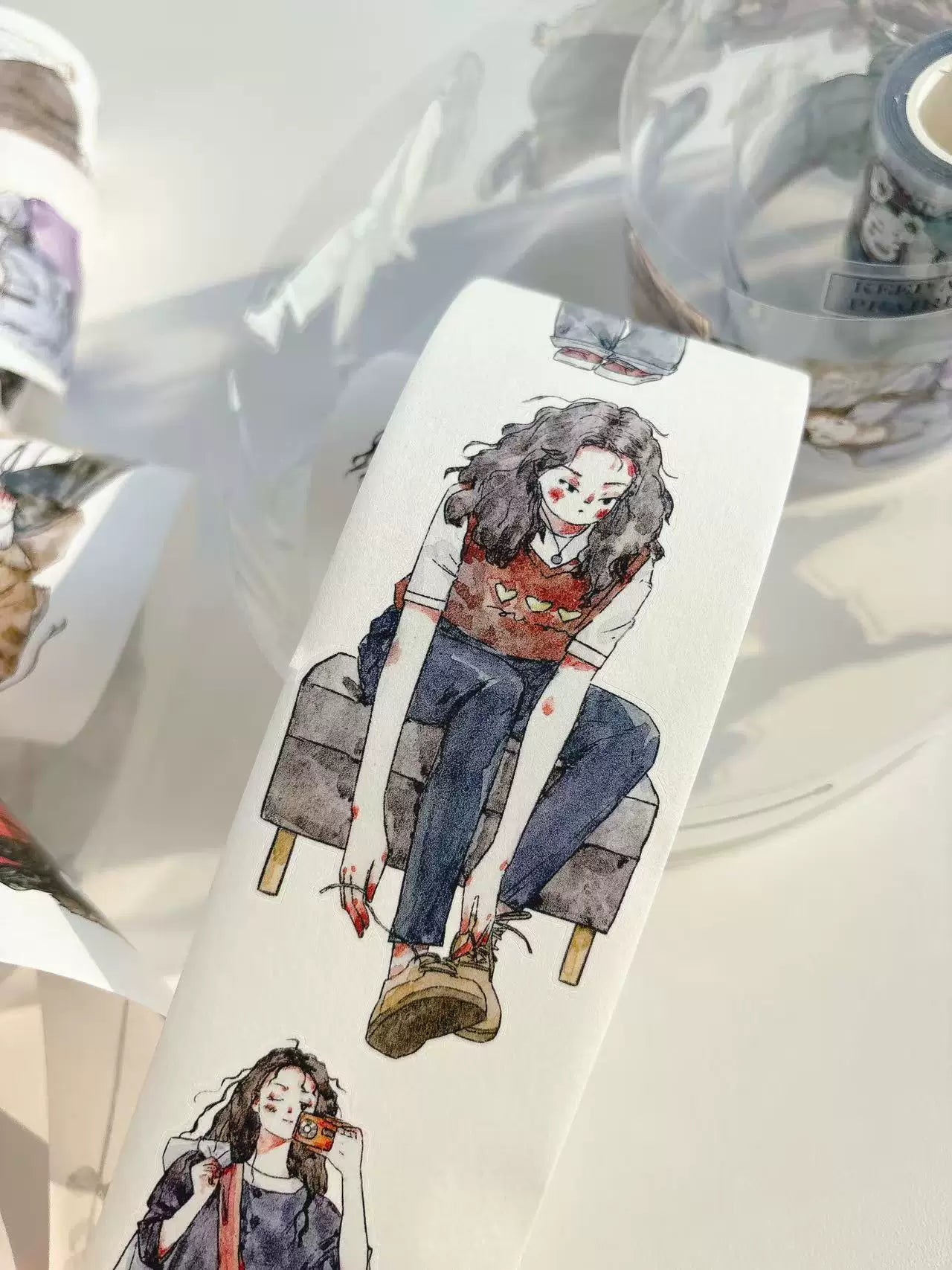 Kaixiaoxun Vol11【Slow Narrative Collection】 Pre-Cut Long Loop Washi/Matte PET Tape for Scrapbook Supplies,Junk Journal Supplies