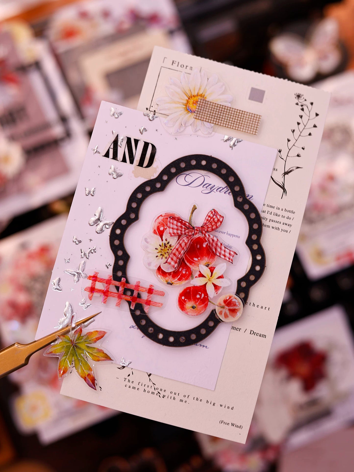 XiaoBaiJia Salt Series【Red Fruit Fragrance】Orginal Design Kiss-cut Washi/Pet Floral Tape Light Retro Landscaping Stickers