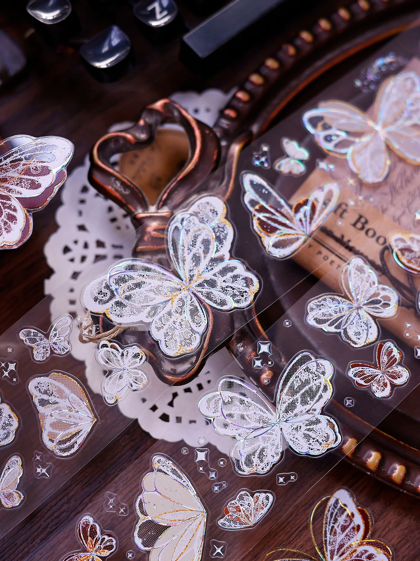 XiaoBaiJia Salt Series【Butterfly Feathers Chasing Light】Orginal Design Kiss-cut Washi/Pet Floral Tape Light Retro Landscaping Stickers