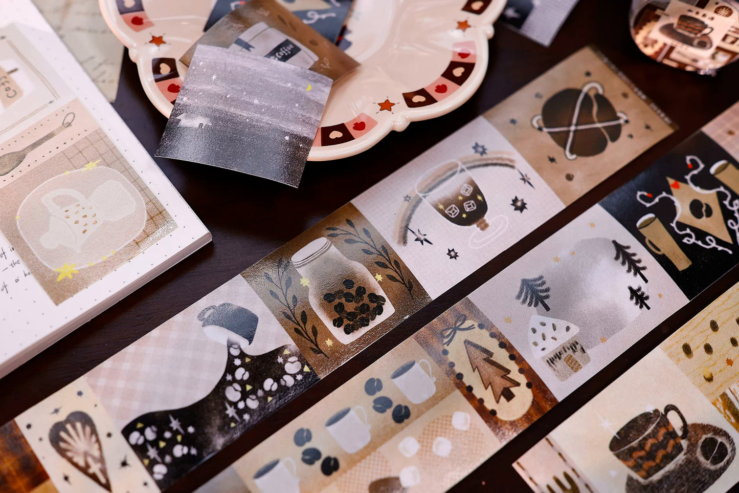 XiaoBaiJia Salt Series【Caffeine-Related Code Words】Pre-cut Orginal Design Vintage Coffee Washi/Pet Tape Light Retro Stickers