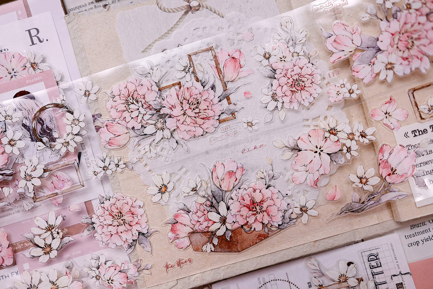 XiaoBaiJia Salt Series【Powdered Floss】Pre-cut Orginal Design Washi/Pet Tape Light Retro Stickers