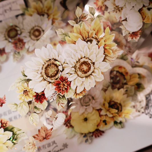 YiEr Vol14【Fields of Gold】Sunflower Floral Washi Tape and PET Stickers