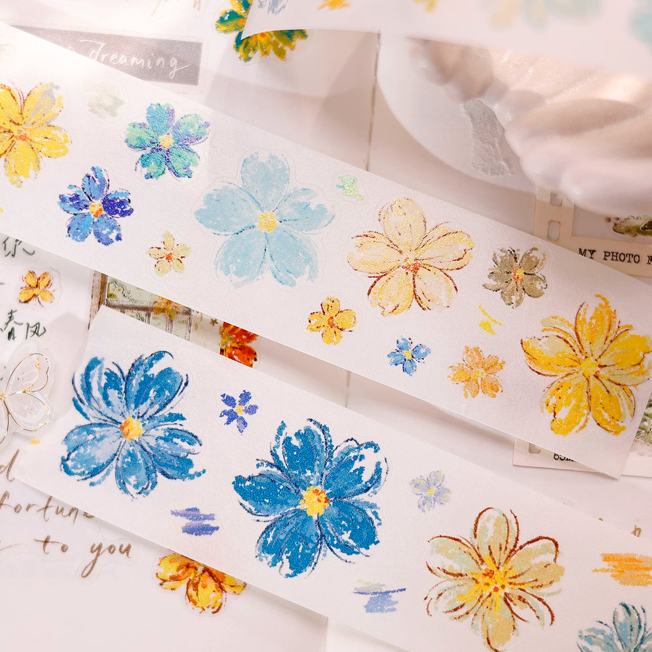 XiaoBaiJia Salt Series【Shallow Salt Flower Town】Pre-cut Orginal Design Flora Washi/Pet Tape Light Retro Stickers