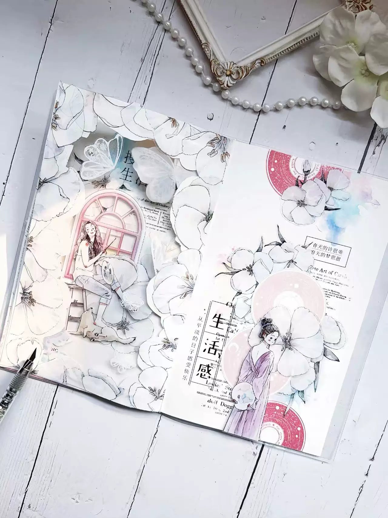 Kaixiaoxun Vol12【Plain White】 Pre-Cut Long Loop Washi/Matte PET Tape for Scrapbook Supplies,Junk Journal Supplies