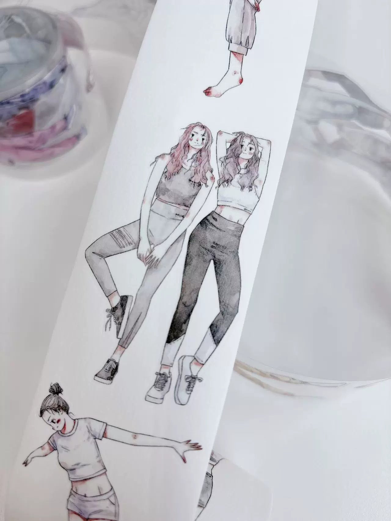 Kaixiaoxun Vol10【Graceful】 Pre-Cut Long Loop Washi/Matte PET Tape for Scrapbook Supplies,Junk Journal Supplies
