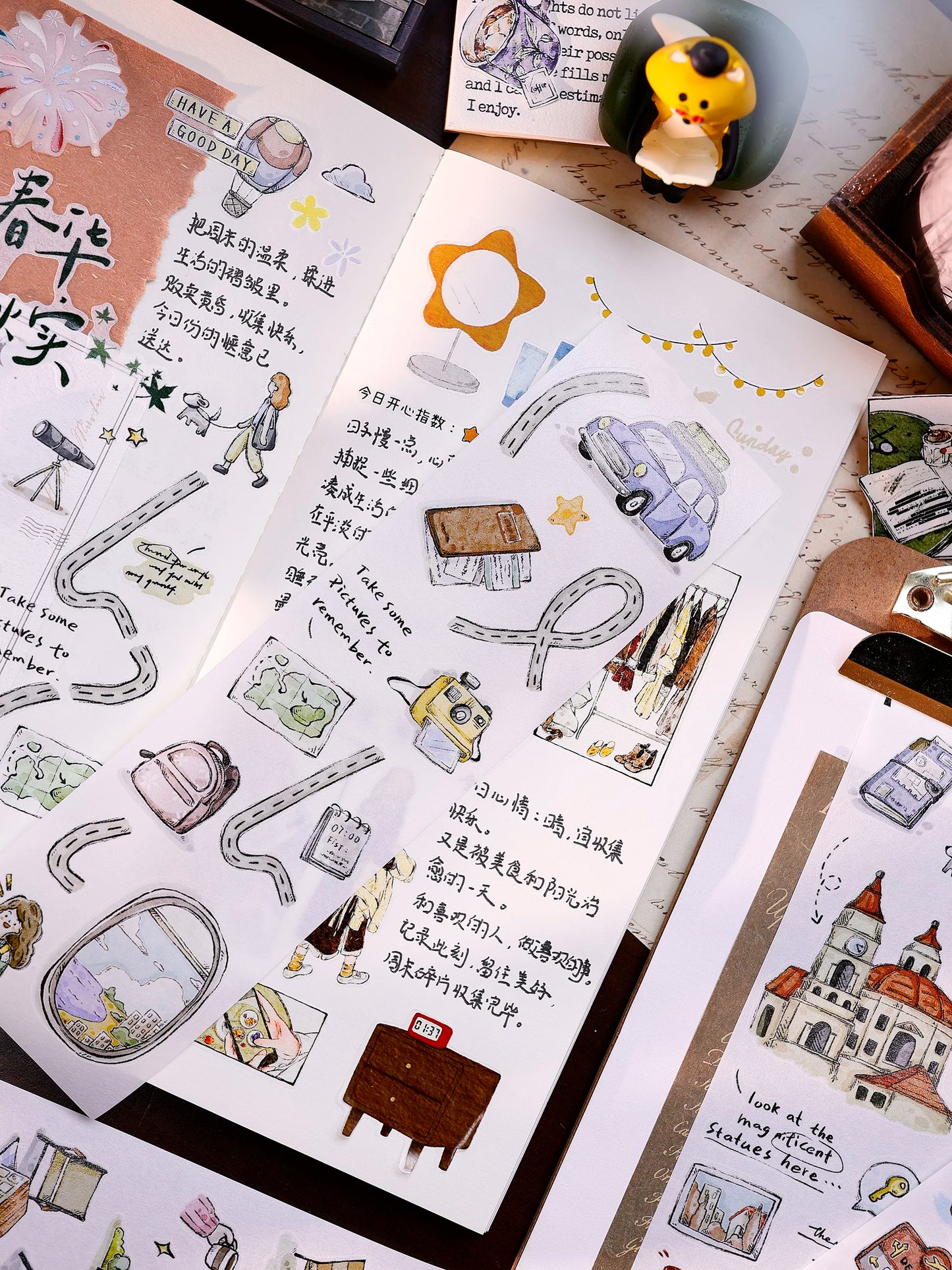 XiaoBaiJia Salt Series【Journey】Pre-cut Orginal Design Travel Scenery Text Washi/Pet Tape Light Retro Stickers
