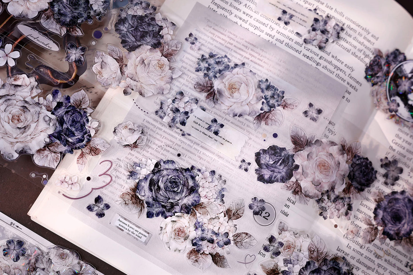 XiaoBaiJia【Cloud Ink Flower Cluster】Pre-cut Floral Orginal Design Washi Pet Tape Light Retro Stickers