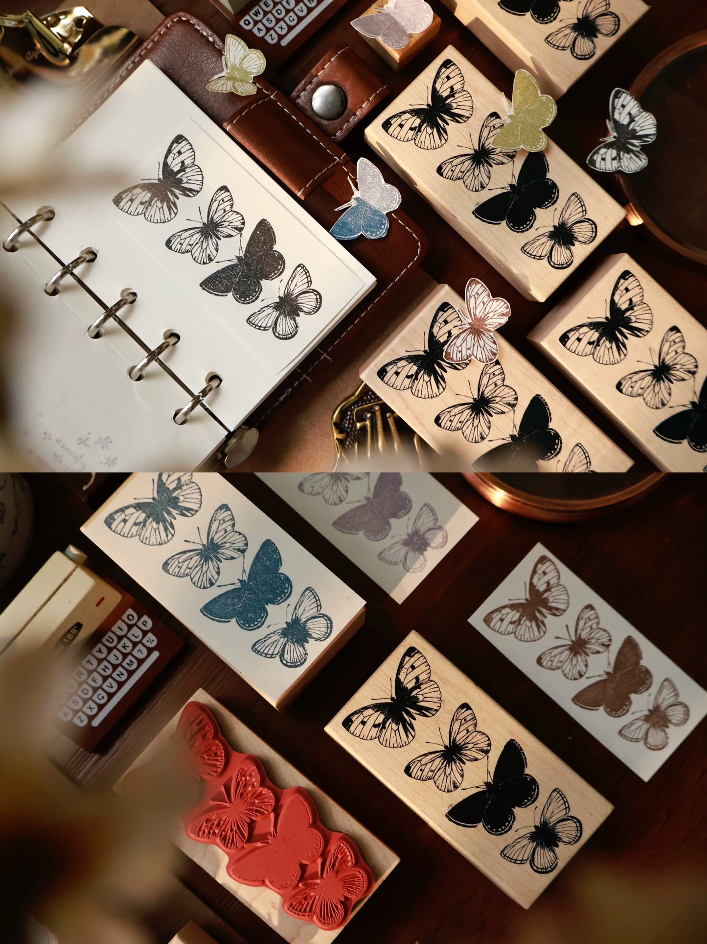 YiEr Vol15【Ink Colored Butterfly】Imported Maple Red Rubber and Maple Wood Stamp