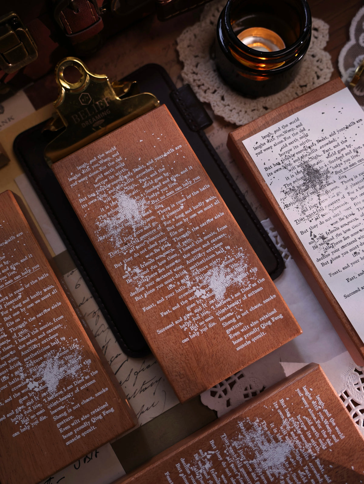 YiEr Vol18【Background English Stamp】Imported Maple Orange Rubber and Maple Wood Stamp