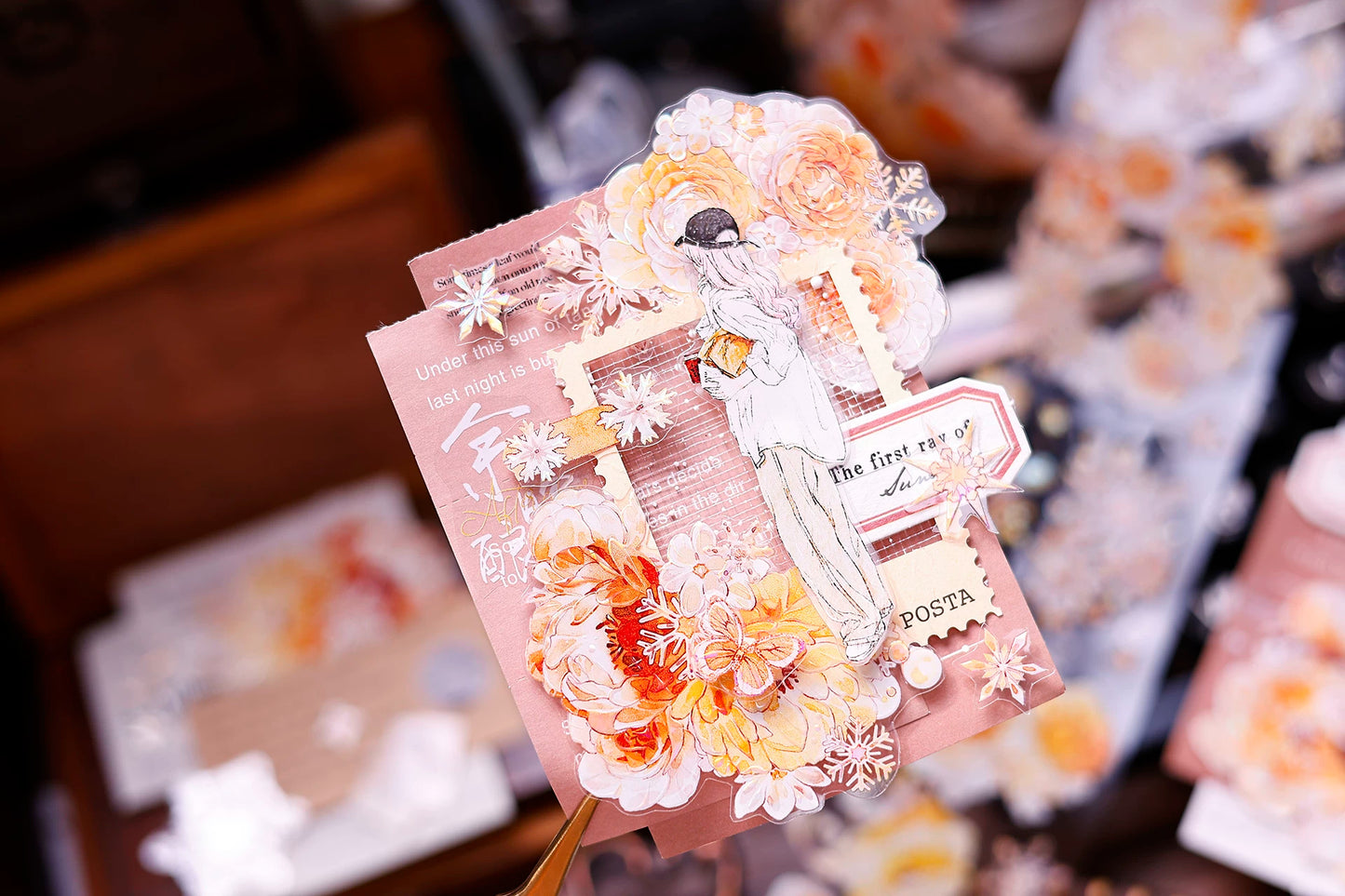 XiaoBaiJia Salt Series【Orange Light Orange Blossom】Orginal Design Kiss-cut Washi/Pet Floral Tape Light Retro Landscaping Stickers