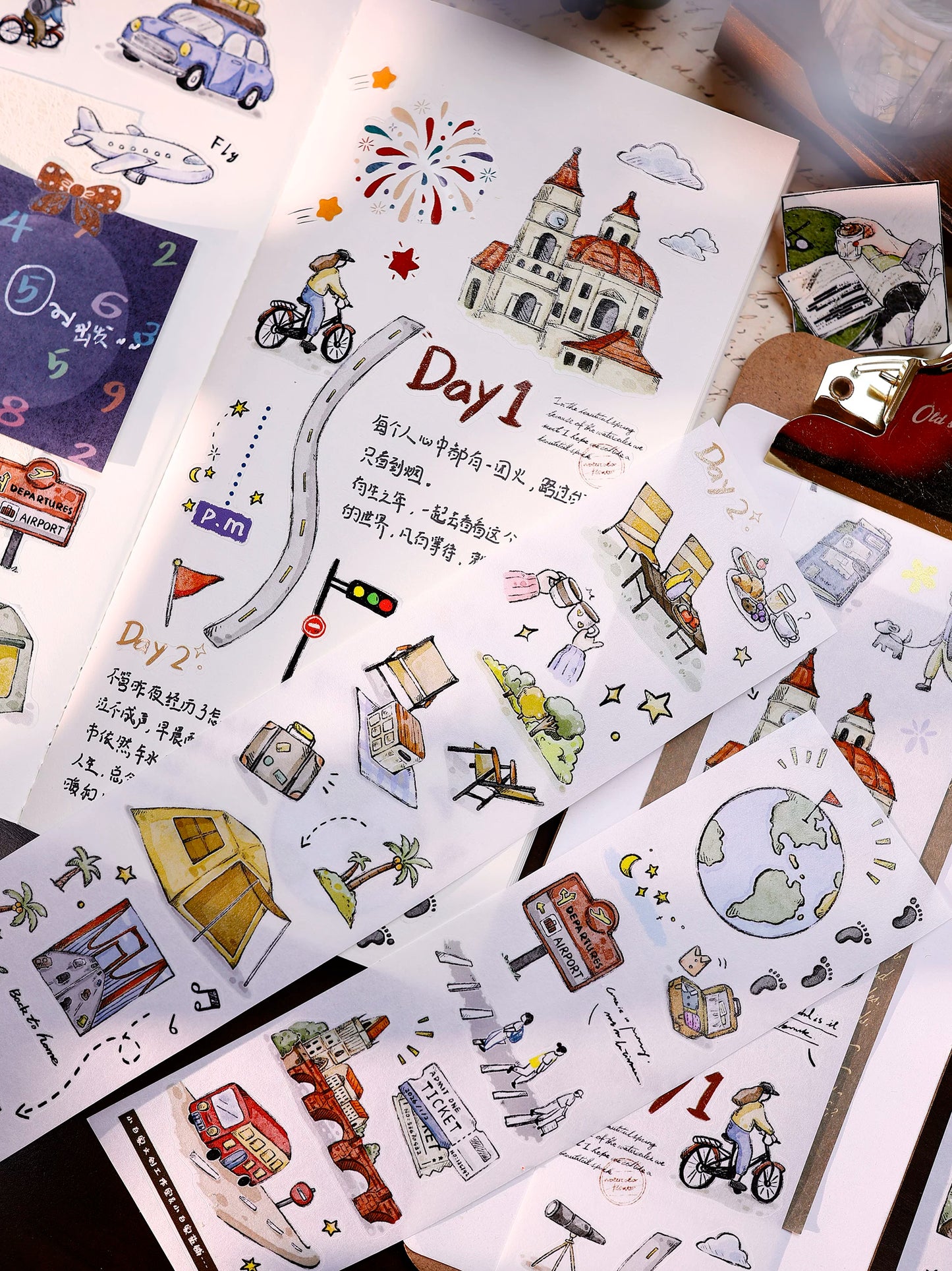 XiaoBaiJia Salt Series【Journey】Pre-cut Orginal Design Travel Scenery Text Washi/Pet Tape Light Retro Stickers