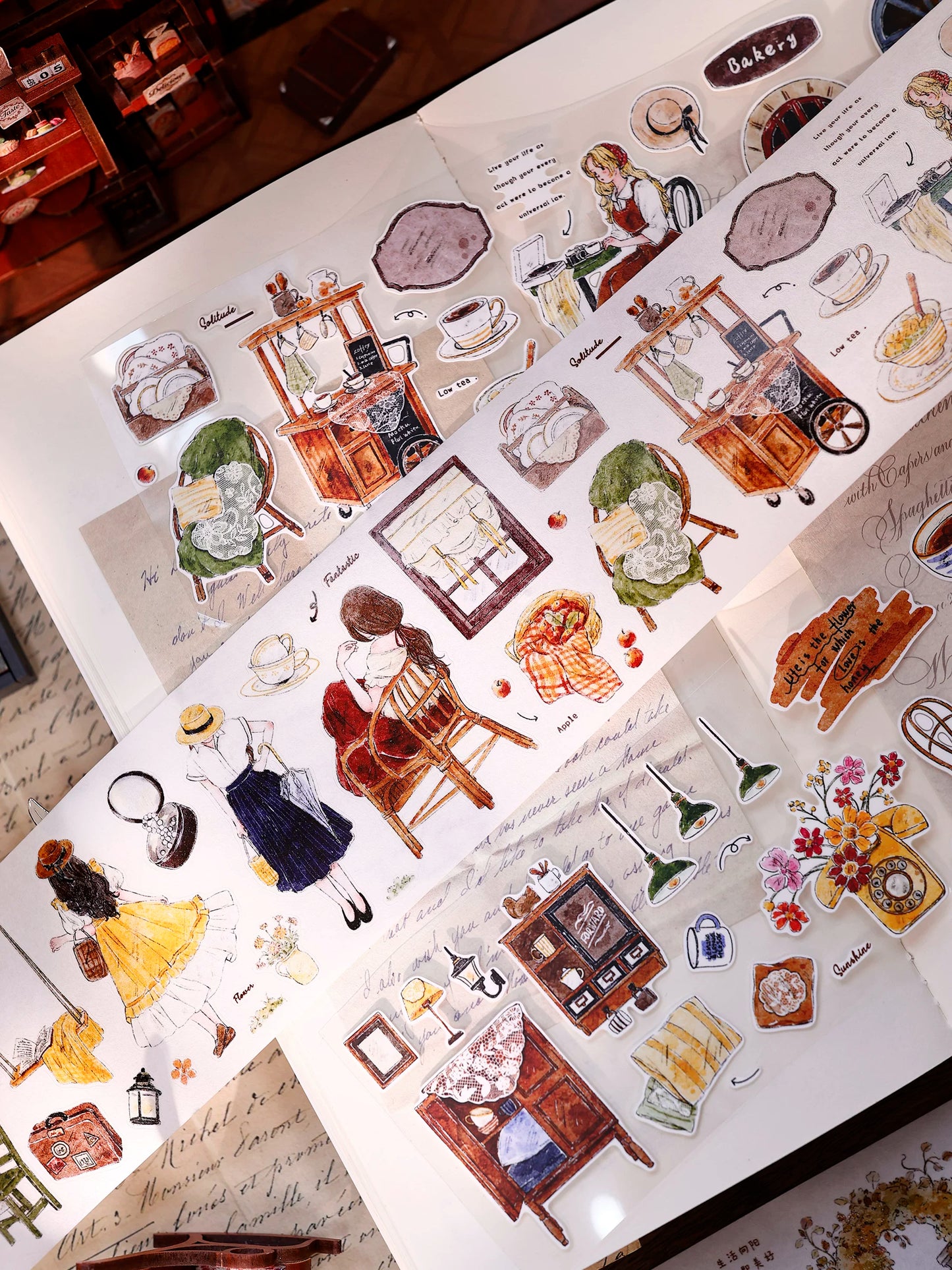 XiaoBaiJia Salt Series【Warm Light and Leisurely Delights】Pre-cut Orginal Design Vintage Scene Washi/Pet Tape Light Retro Stickers