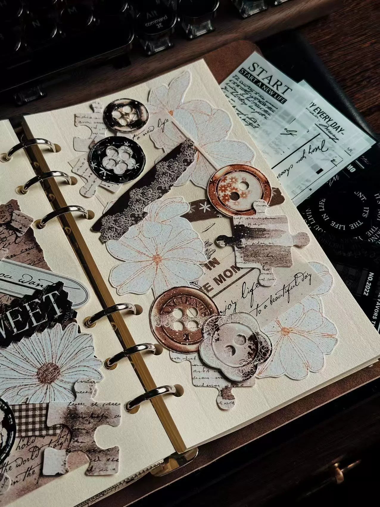 Linlanxi 【Ink Rhyme Printing Traces】Original New Product Retro Flower Puzzle Washi/Pet Tape