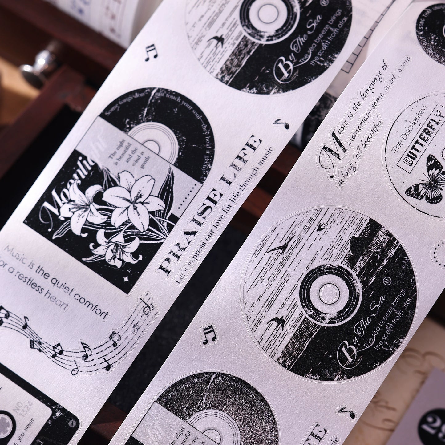 XiaoBaiJia【Echo】Light Retro Orginal Design Bordered Records Washi Pet Tape Landscape Stickers