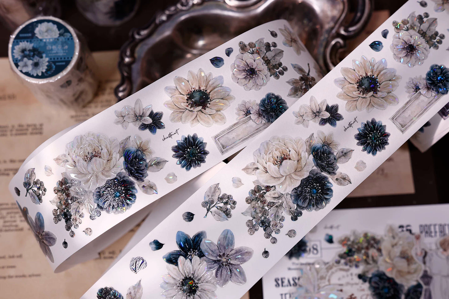 XiaoBaiJia【Old Color Floral Traces】Pre-cut Floral Orginal Design Taiwan Washi Pet Tape Light Retro Stickers