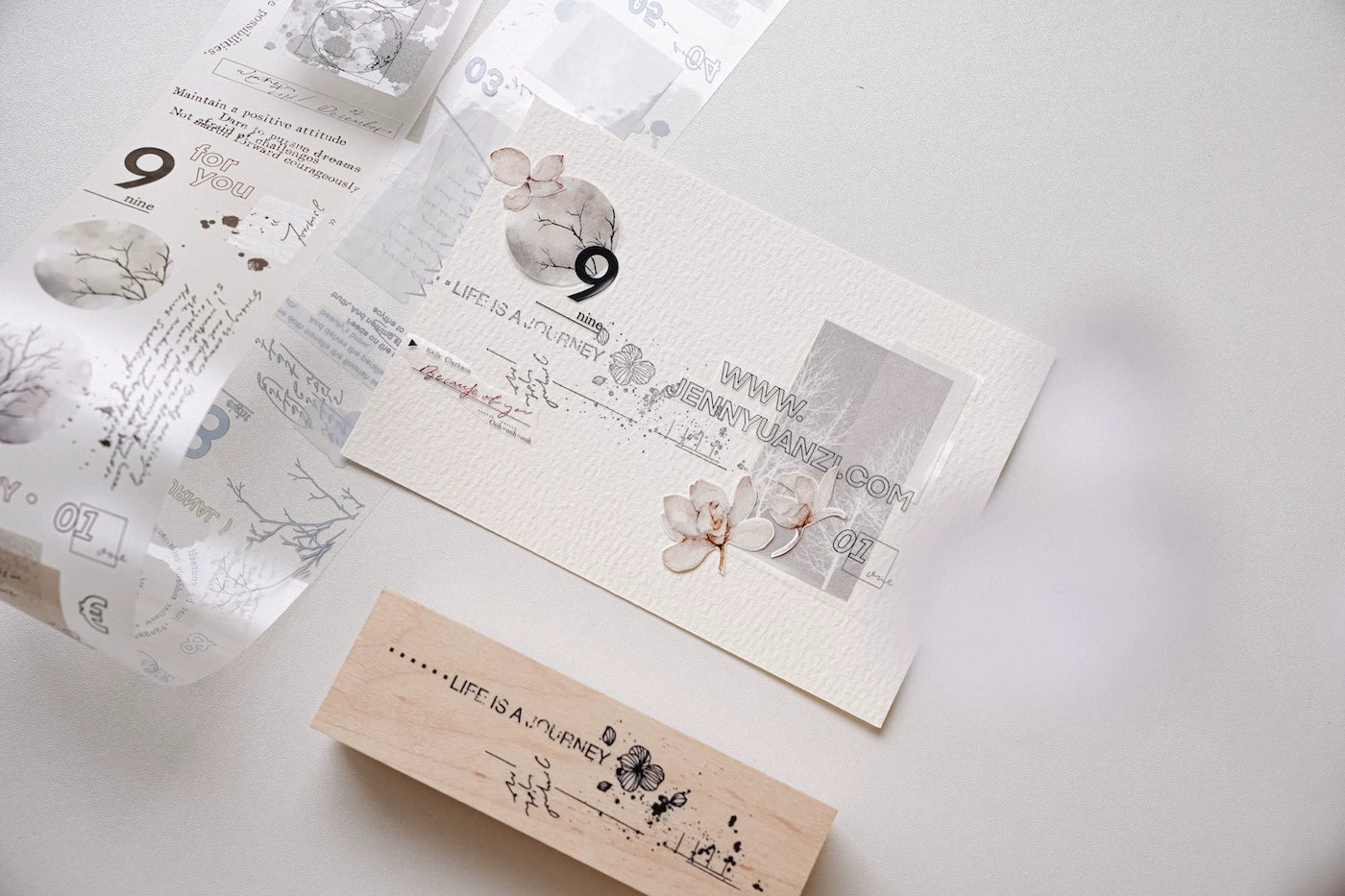 YuanZi Vol7【Sepia Letters】Orginal Design Washi/Pet English Text Tape Light Retro Stickers,for Scrapbook Supplies,Scrapbook Tape Stickers,Junk Journal Supplies