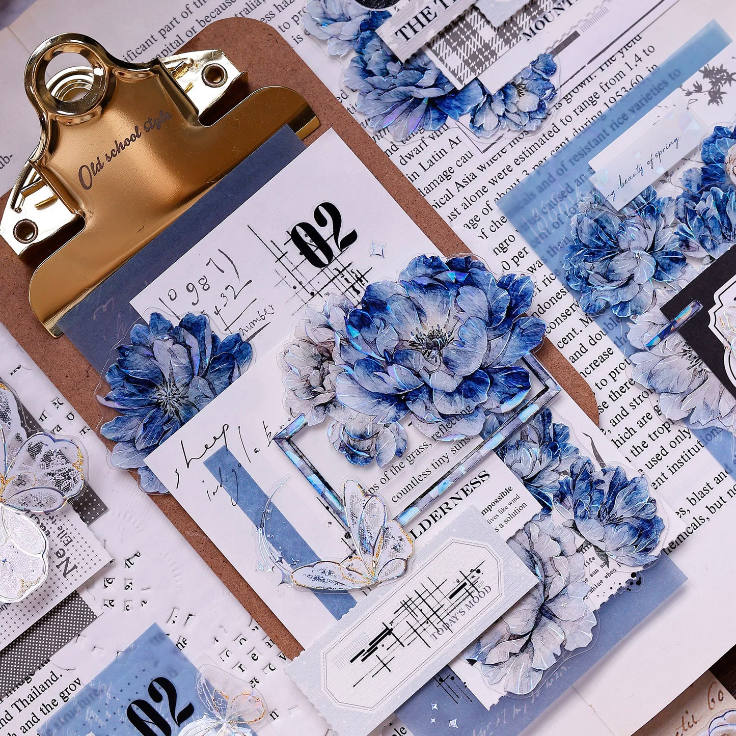 XiaoBaiJia Salt Series【Blue Mirror】Orginal Design Kiss-cut Washi/Pet Floral Tape Light Retro Landscaping Stickers