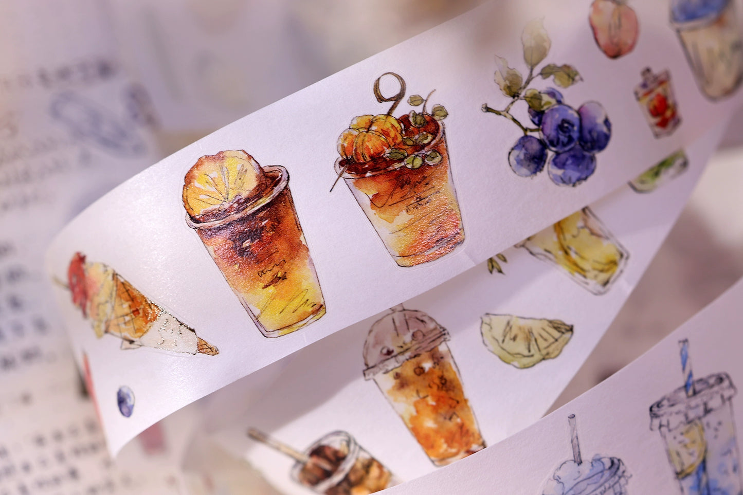 XiaoBaiJia Minimalist Style【Cool Summer】Drink Milk Tea,Pre-cut Light Retro Orginal Design Washi Pet Tape Landscape Stickers