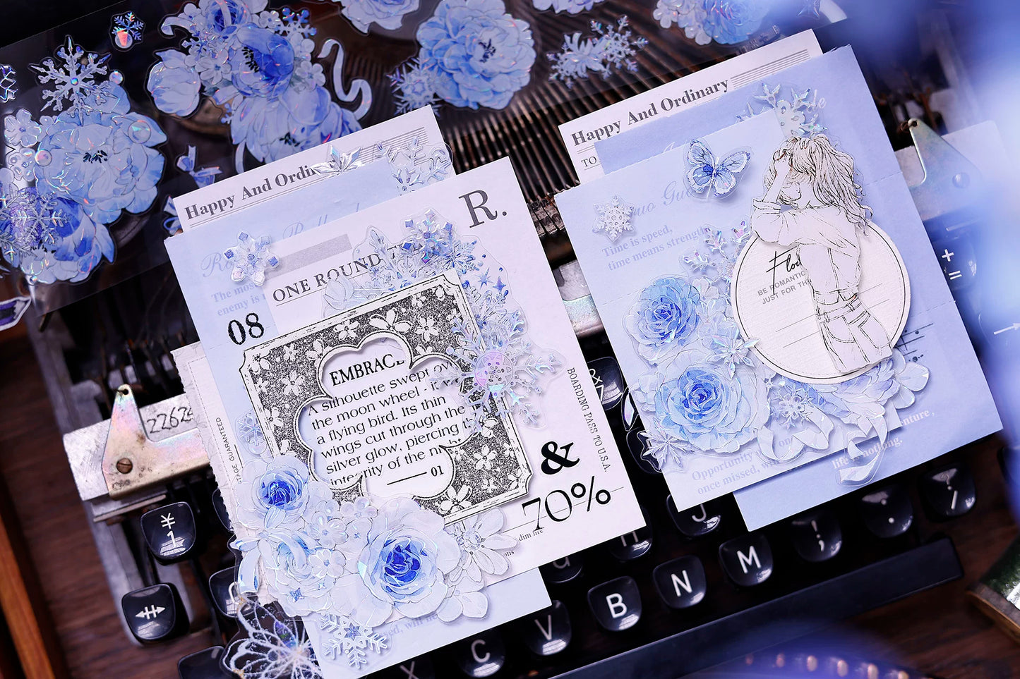 XiaoBaiJia Salt Series【Yingxue Blue】Orginal Design Kiss-cut Washi/Pet Tape Light Retro Fresh Snowflakes Stickers