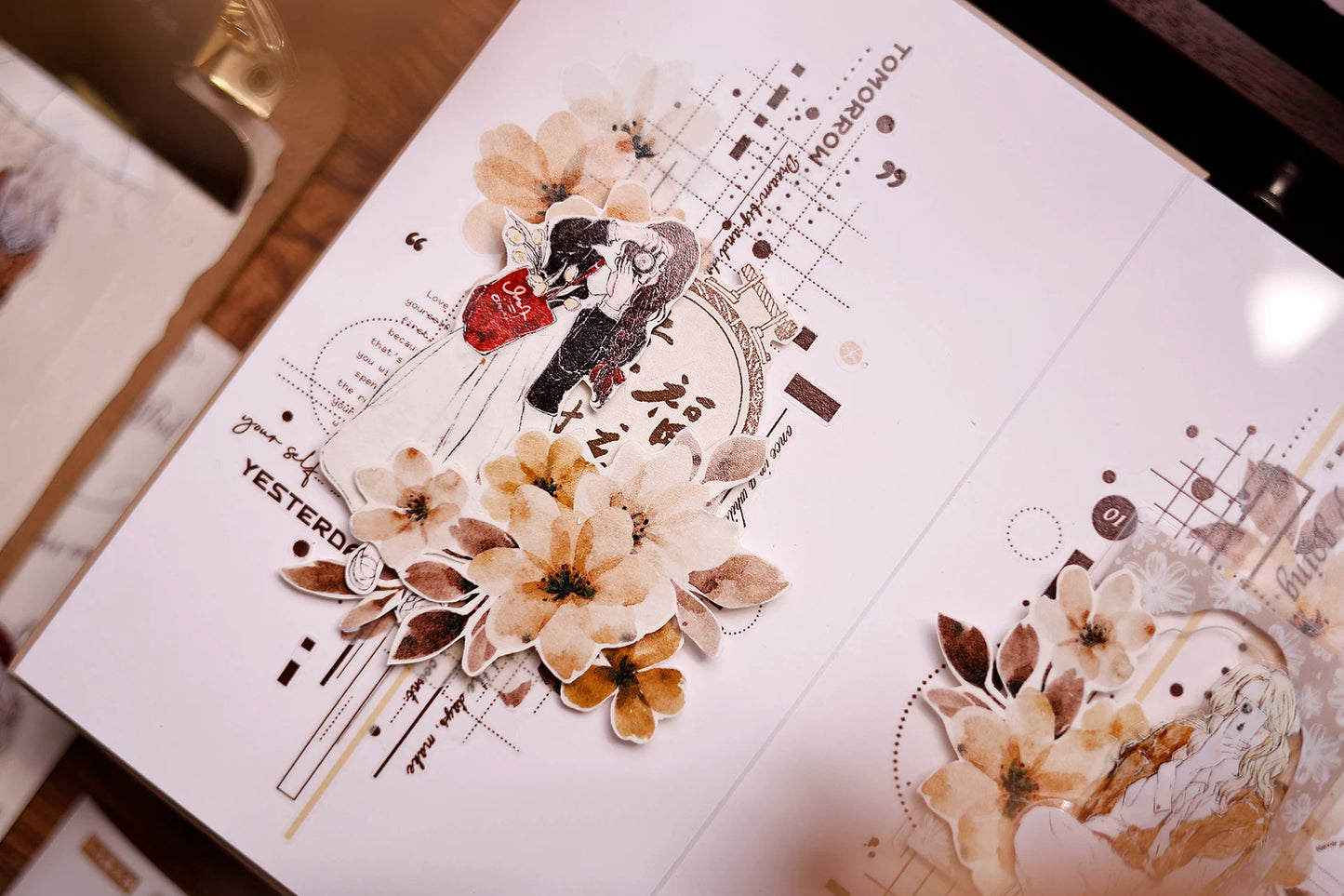 XiaoBaiJia Salt Series【Warm Yellow Fragrant Branches】Pre-cut Orginal Design Washi/Pet Tape Light Retro Stickers