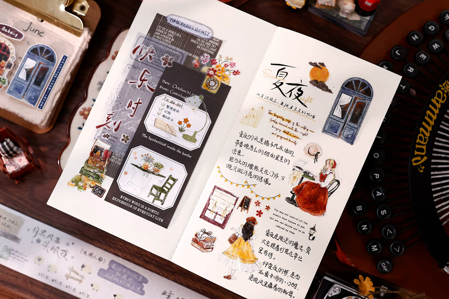 XiaoBaiJia Salt Series【Warm Light and Leisurely Delights】Pre-cut Orginal Design Vintage Scene Washi/Pet Tape Light Retro Stickers