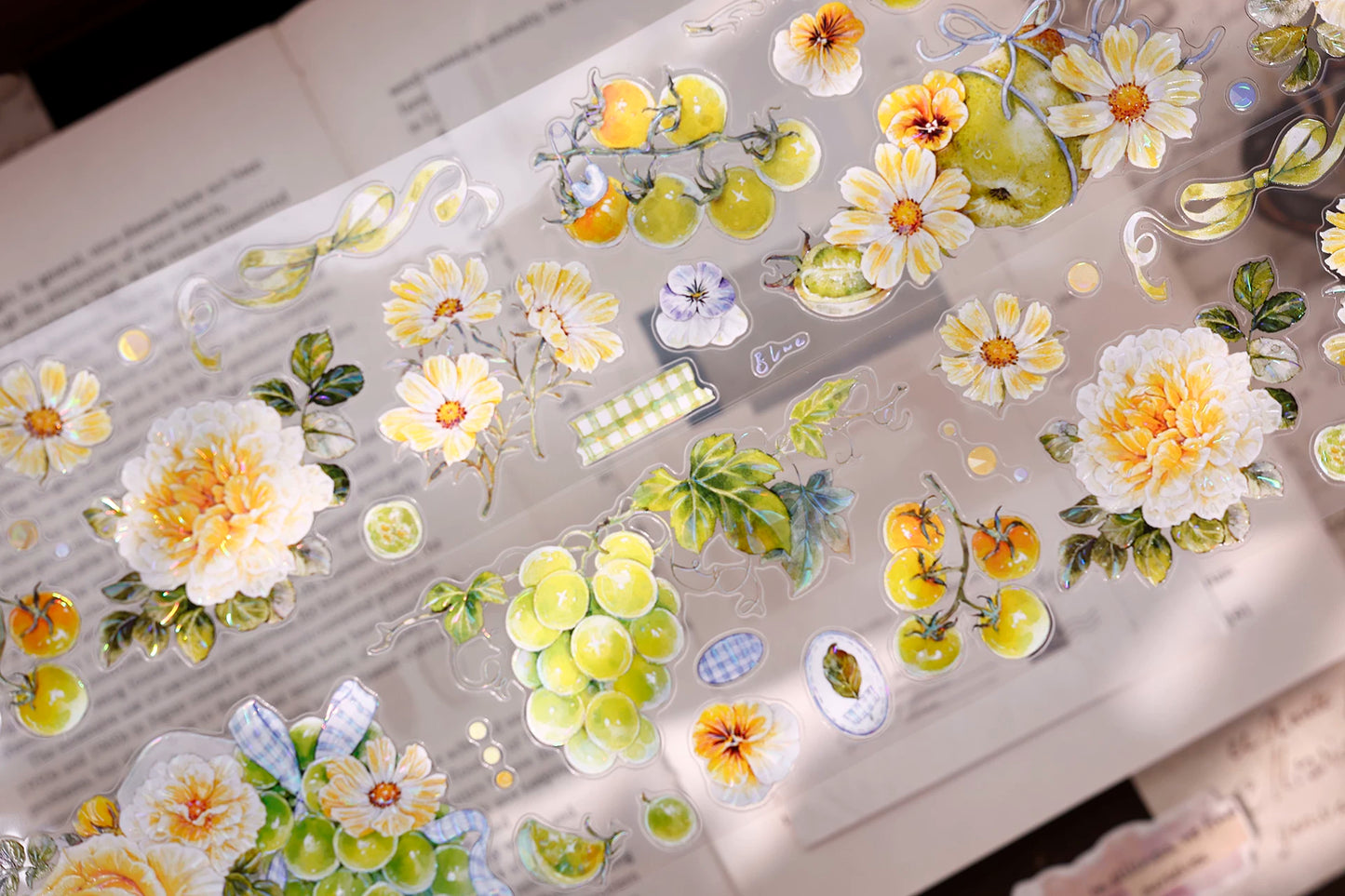 XiaoBaiJia【Green Grape Vine】Pre-cut Floral Orginal Design Washi Pet Tape Light Retro Stickers