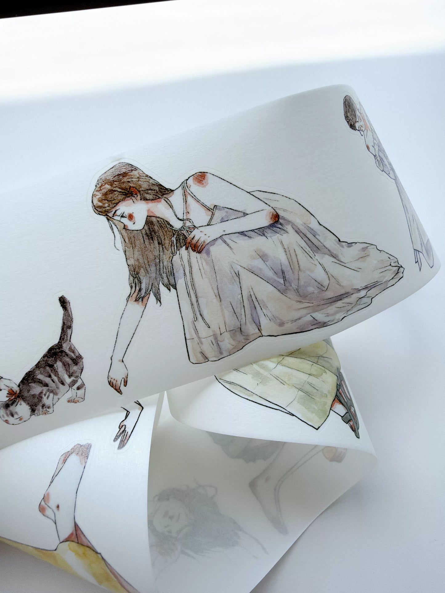 Kaixiaoxun Vol13【Maiden's Heart】 Pre-Cut Long Loop Washi/Matte PET Tape for Scrapbook Supplies,Junk Journal Supplies