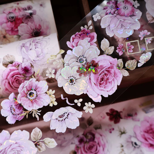 YiEr Vol14【Purple Mist Yarn】Rose Floral  Washi Tape and PET Stickers