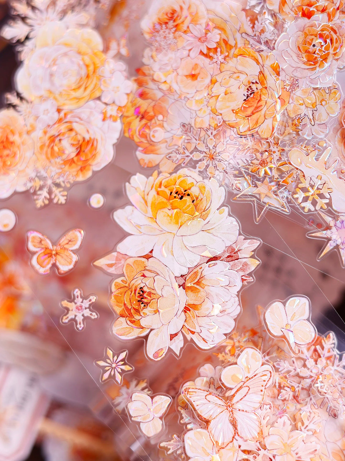 XiaoBaiJia Salt Series【Orange Light Orange Blossom】Orginal Design Kiss-cut Washi/Pet Floral Tape Light Retro Landscaping Stickers