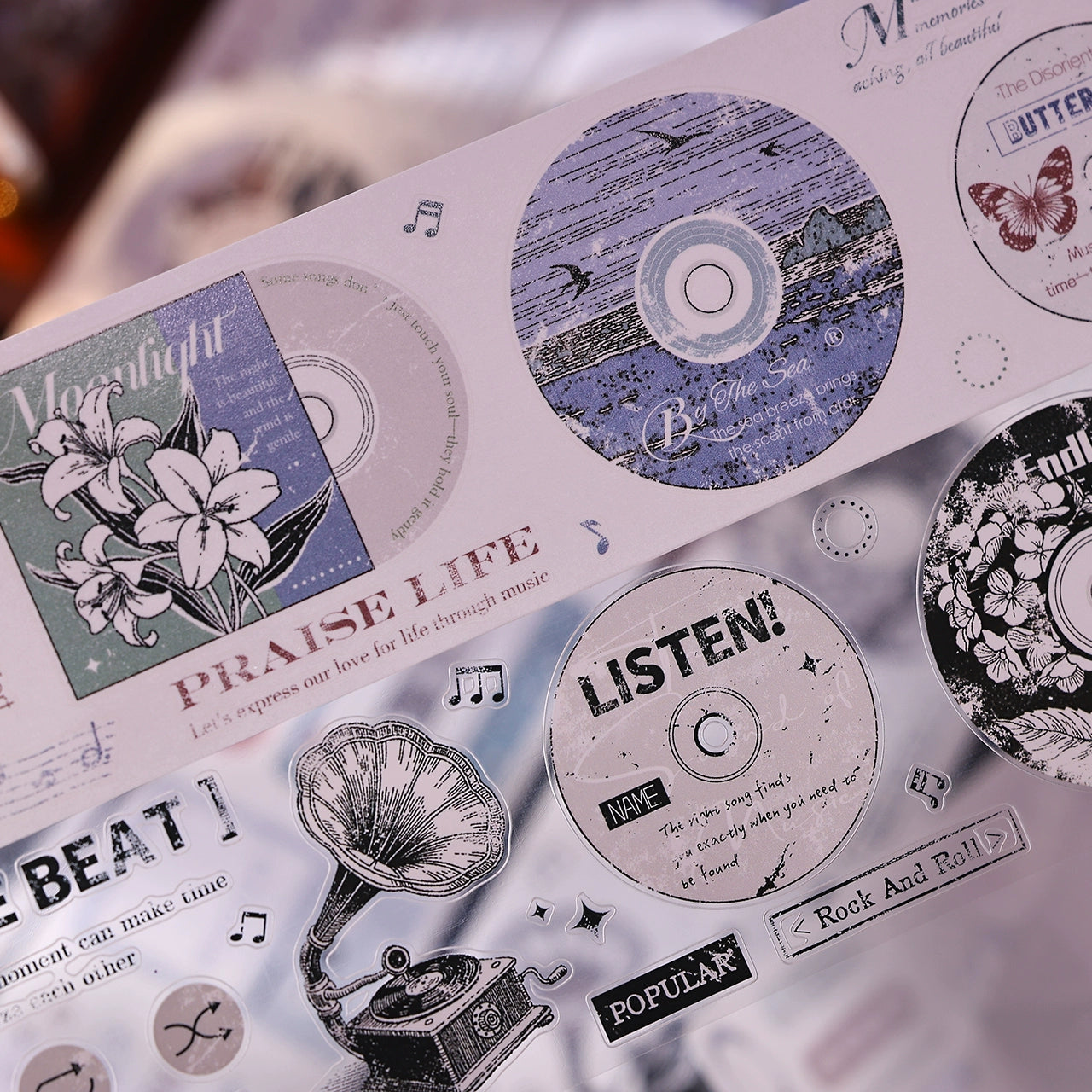 XiaoBaiJia【Echo】Light Retro Orginal Design Bordered Records Washi Pet Tape Landscape Stickers