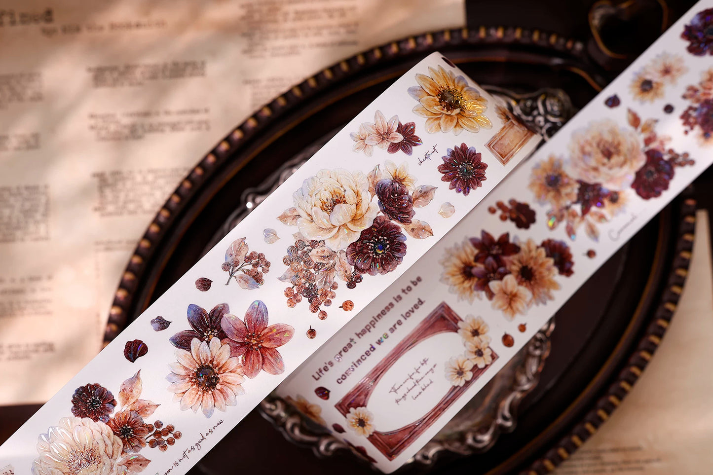 XiaoBaiJia【Peony Shadow Flower Description】Pre-cut Floral Orginal Design Washi Pet Tape Light Retro Stickers