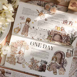 XiaoBaiJia【Small Town Secret Language】Light Retro Orginal Design Washi Pet Floral Tape Light Retro Landscaping Stickers
