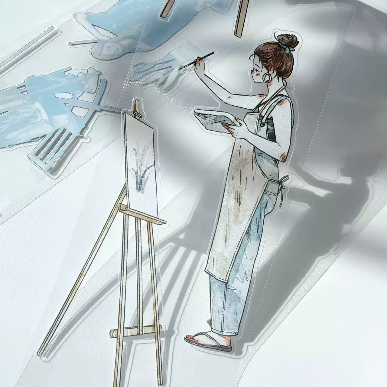 Kaixiaoxun Vol12【The Girl Who Draws】 Pre-Cut Long Loop Washi/Matte PET Tape for Scrapbook Supplies,Junk Journal Supplies