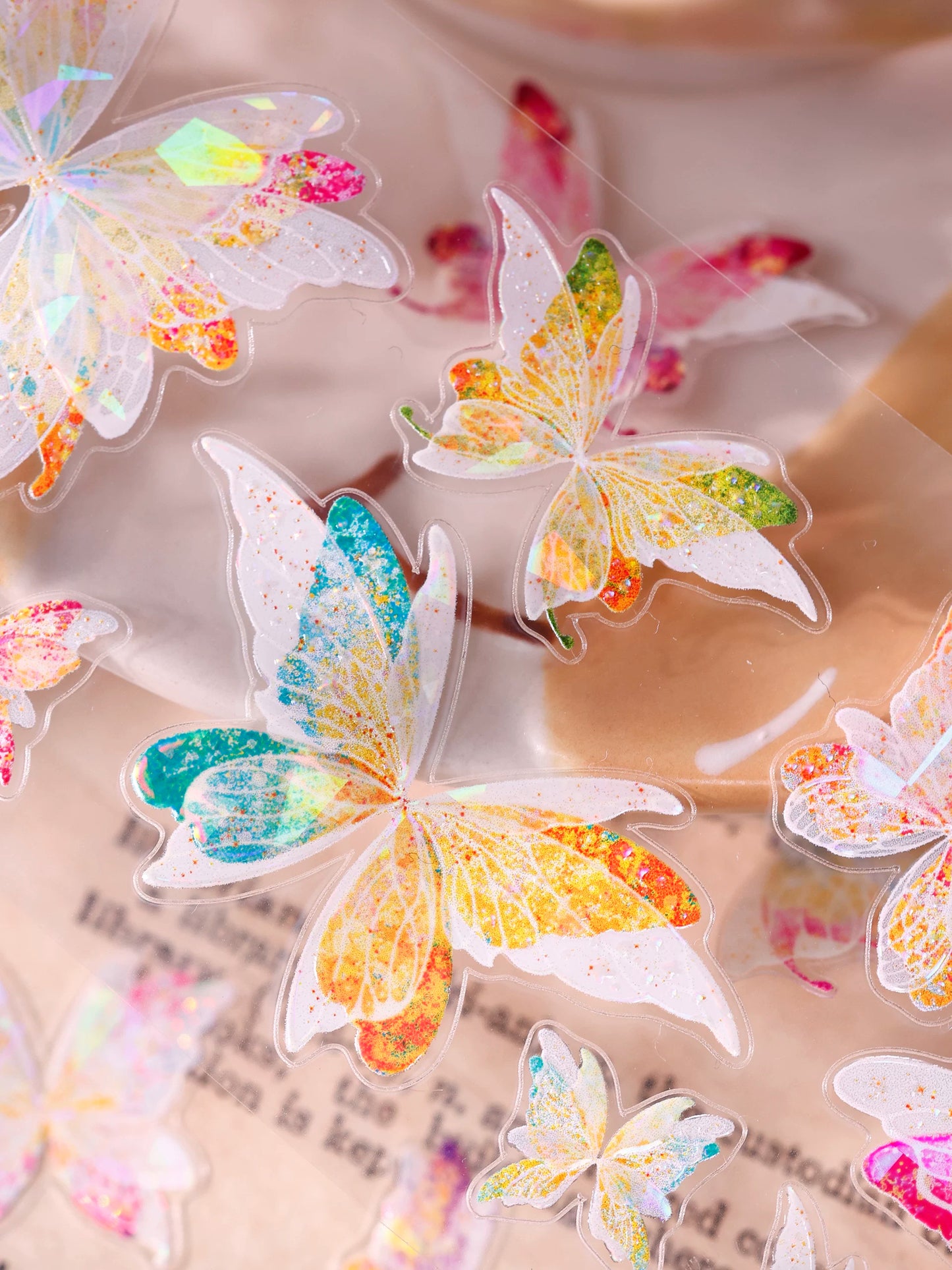 XiaoBaiJia【Liuli Butterfly Dance】Pre-cut Orginal Design Washi Pet Tape Light Retro Stickers