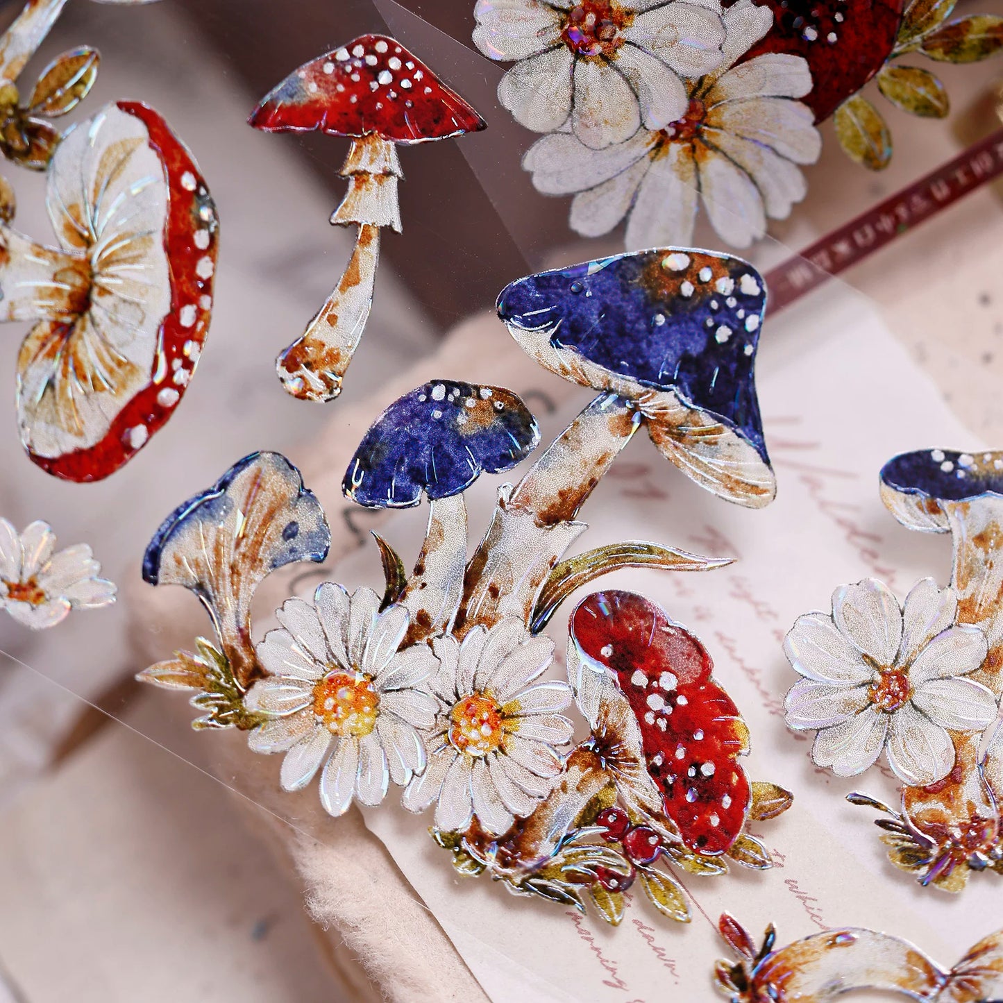 XiaoBaiJia【Mushroom Tales in the Woods】Orginal Design Kiss-cut Washi Pet Floral Tape Light Retro Landscaping Stickers