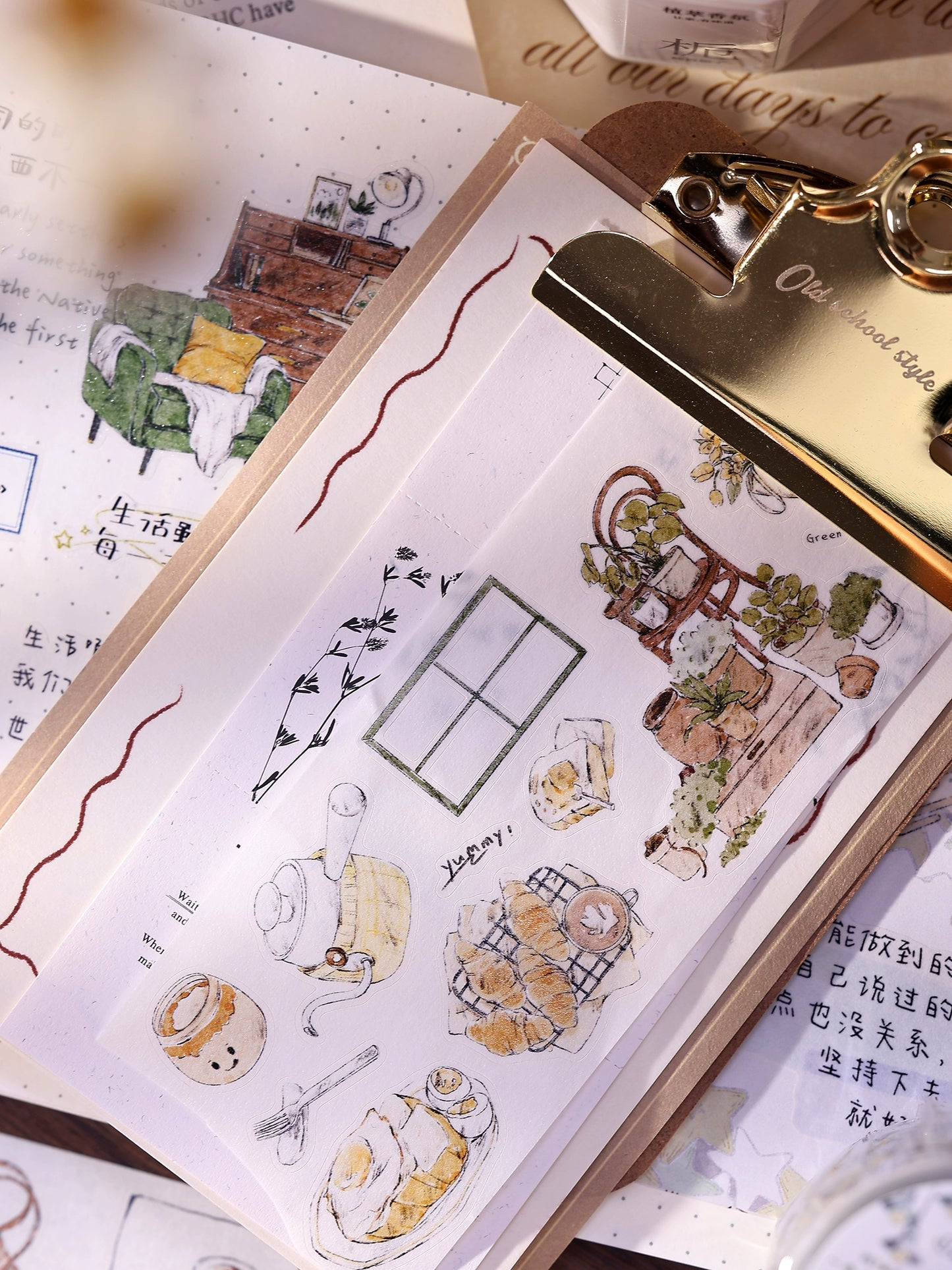 XiaoBaiJia Minimalist Style【A Person's Daily Routine】Pre-cut Light Retro Orginal Design Washi Pet Tape Landscaping Stickers