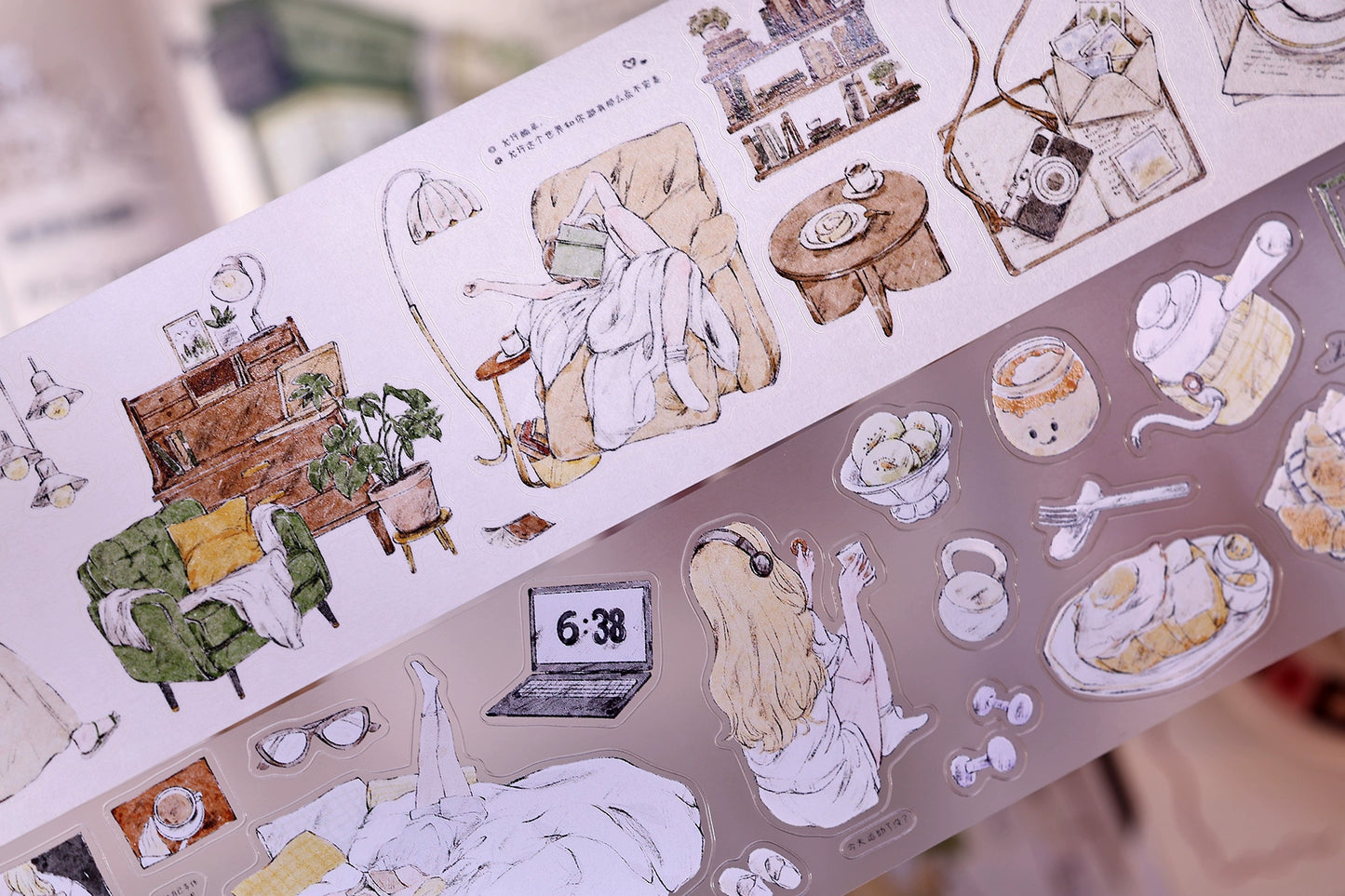 XiaoBaiJia Minimalist Style【A Person's Daily Routine】Pre-cut Light Retro Orginal Design Washi Pet Tape Landscaping Stickers