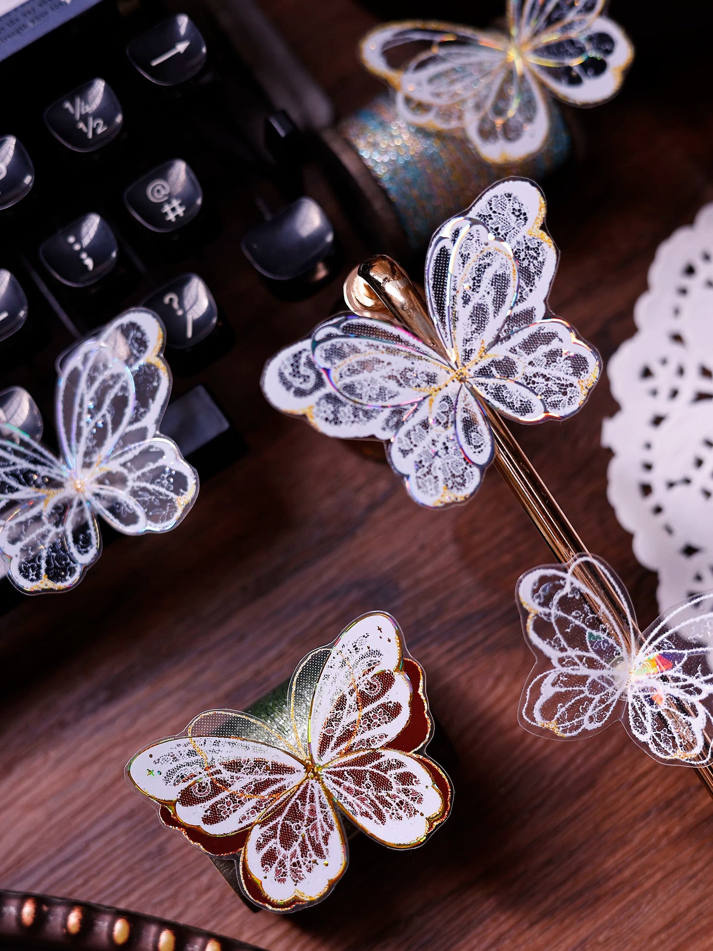 XiaoBaiJia Salt Series【Butterfly Feathers Chasing Light】Orginal Design Kiss-cut Washi/Pet Floral Tape Light Retro Landscaping Stickers