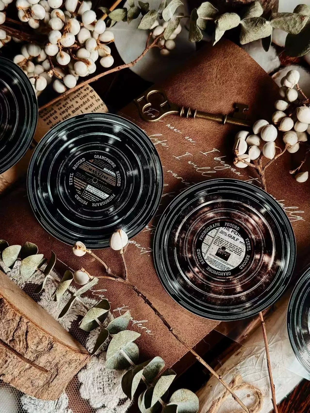 Linlanxi【Record 】 Original Retro Vintage Black Vinyl Record Background Washi/Pet Tape