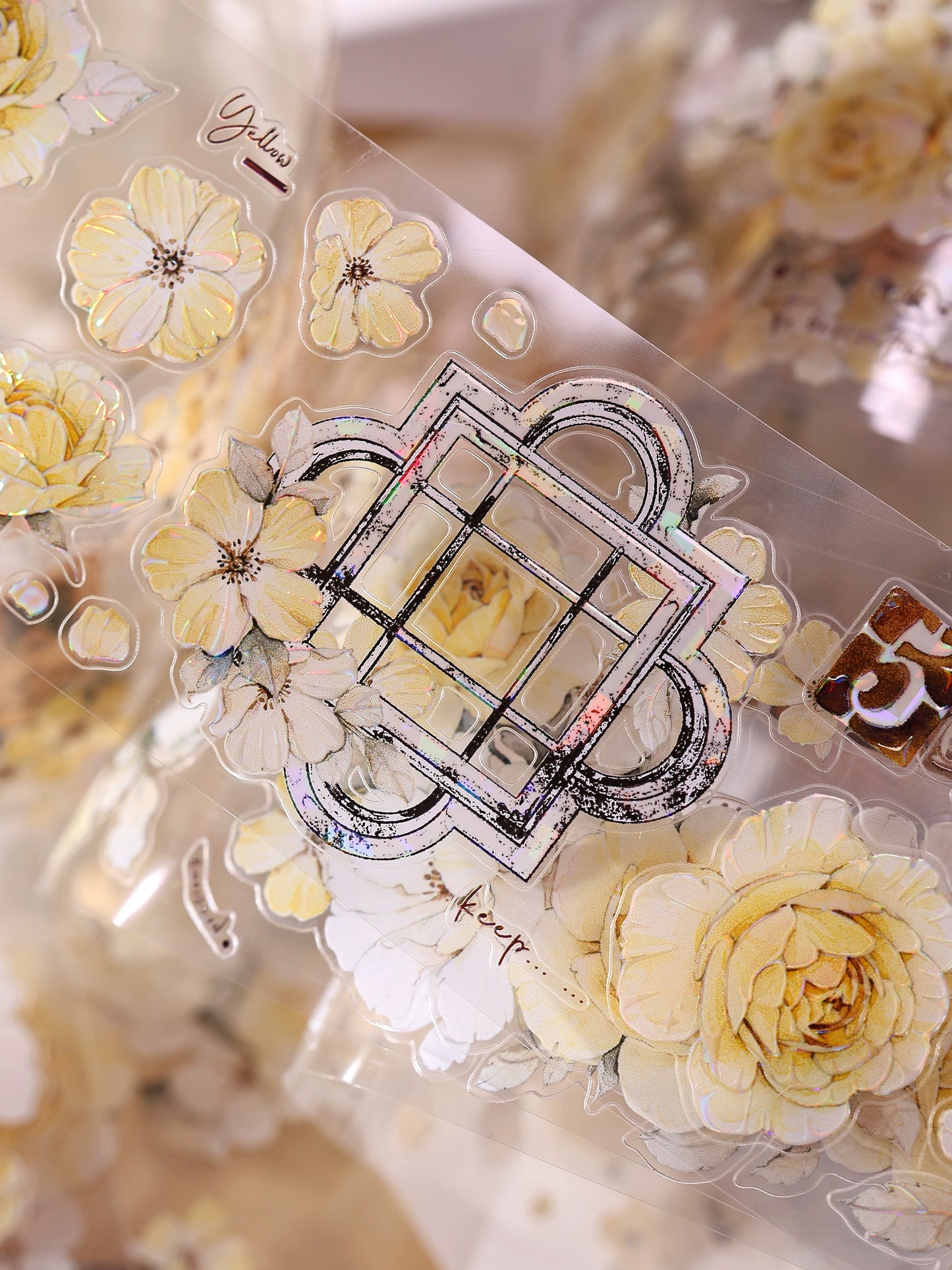 XiaoBaiJia【Yellow Rose】Light Retro Orginal Design Washi Pet Tape Landscape Stickers