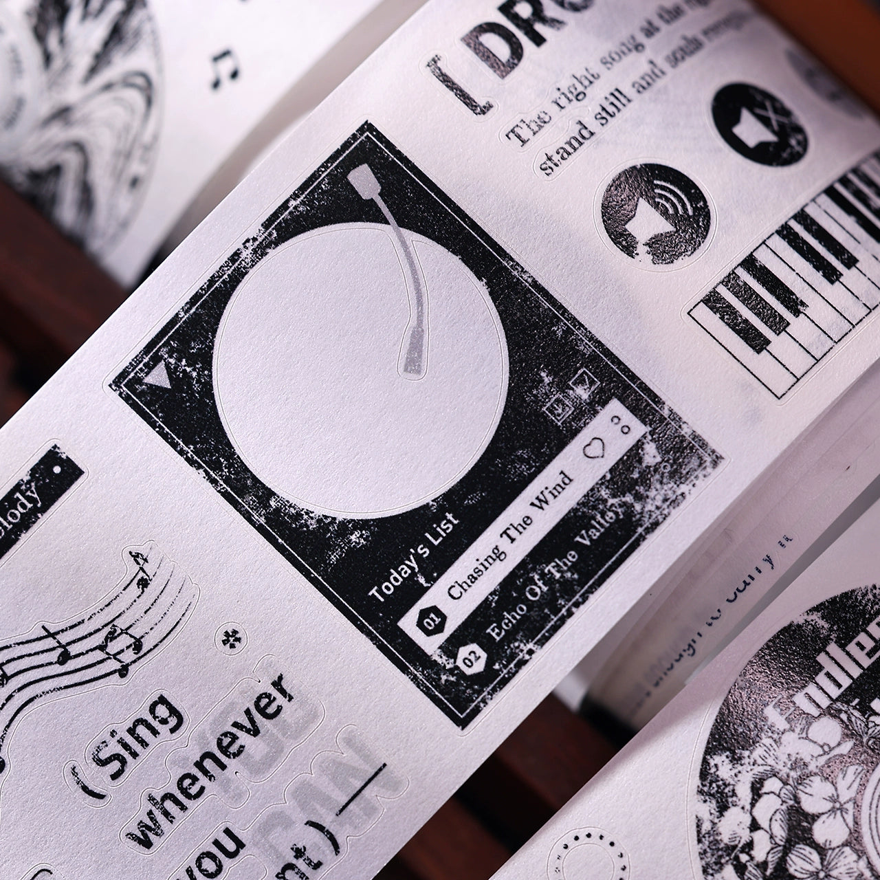 XiaoBaiJia【Echo】Light Retro Orginal Design Bordered Records Washi Pet Tape Landscape Stickers