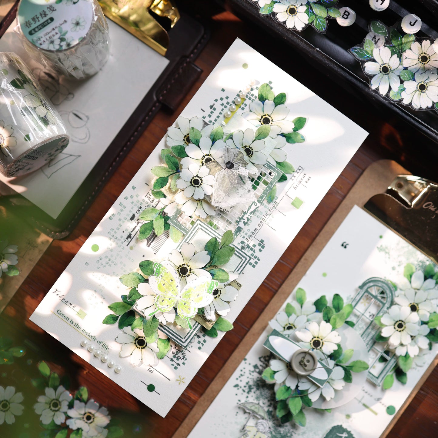 YiEr Vol17【Spring Field Green Letter】Kiss-cut Floral Washi Tape and PET Stickers